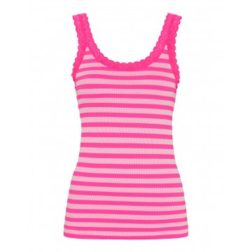 Top   Isa Stripe Rib   Pink Hvid   Størrelse: S M   Yoga Tøj   Godkarmashop fra Tim Og Simonsen